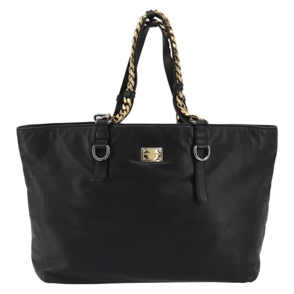 Dolce & Gabbana Leather Chain Tote Bag Black